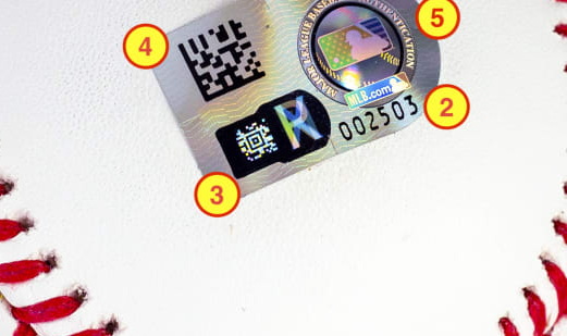 MLB authentication hologram introduced in 2022, with the QR code, validation code window, serial number and MLB batter logo