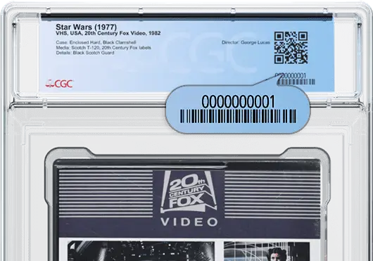 CGC graded home video case label showing the certification number and QR code