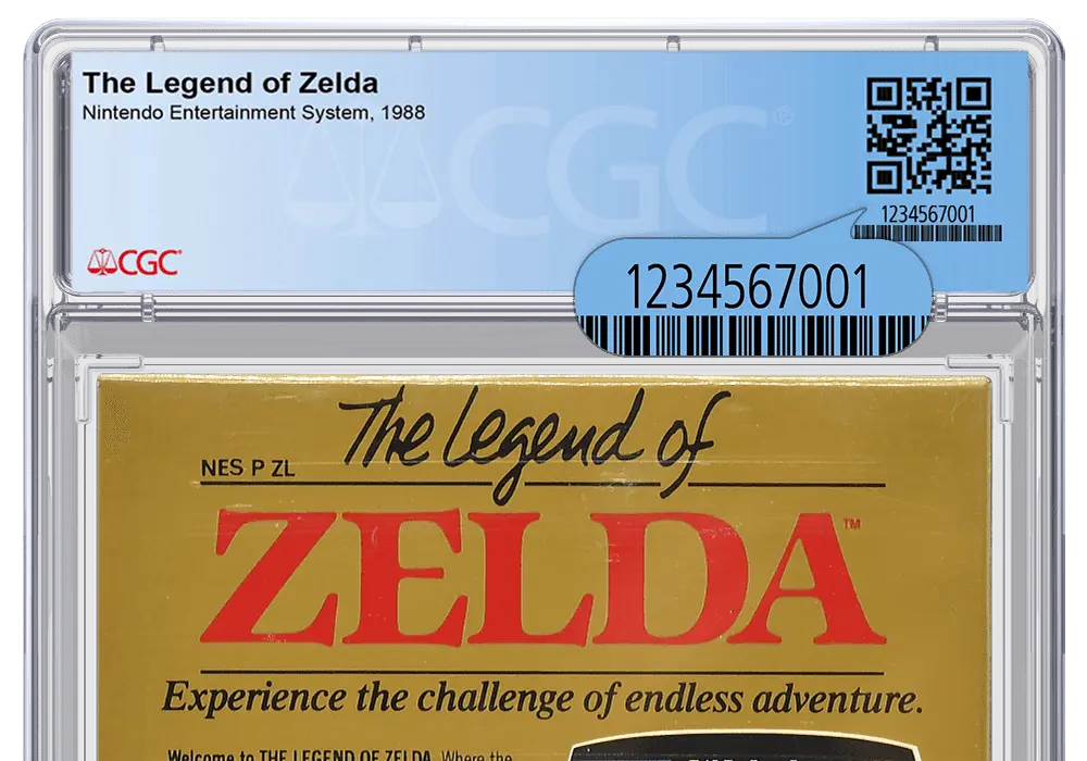 CGC graded video game case label showing the certification number and QR code